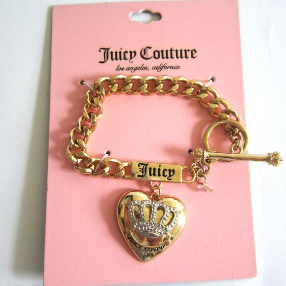 Juicy Couture Jewelry - Juicy Couture Gold Heart Silver Crown Chain Bracelet, NEW